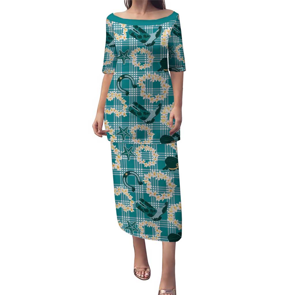 Aloha Hawaii Paniolo Teal Palaka Puletasi Coastal Rodeo - Polynesian Pride