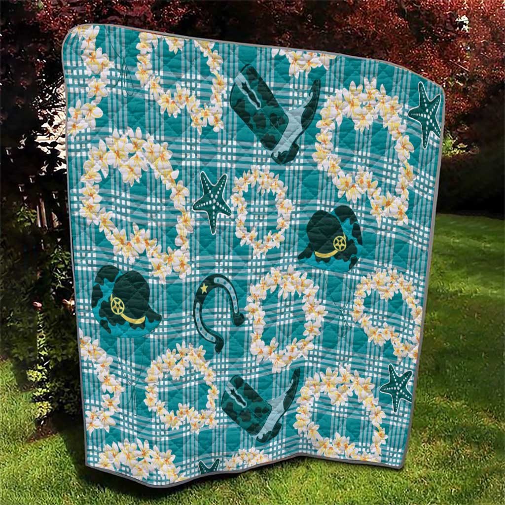 Aloha Hawaii Paniolo Teal Palaka Quilt Coastal Rodeo - Polynesian Pride