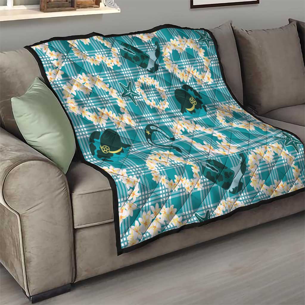 Aloha Hawaii Paniolo Teal Palaka Quilt Coastal Rodeo - Polynesian Pride
