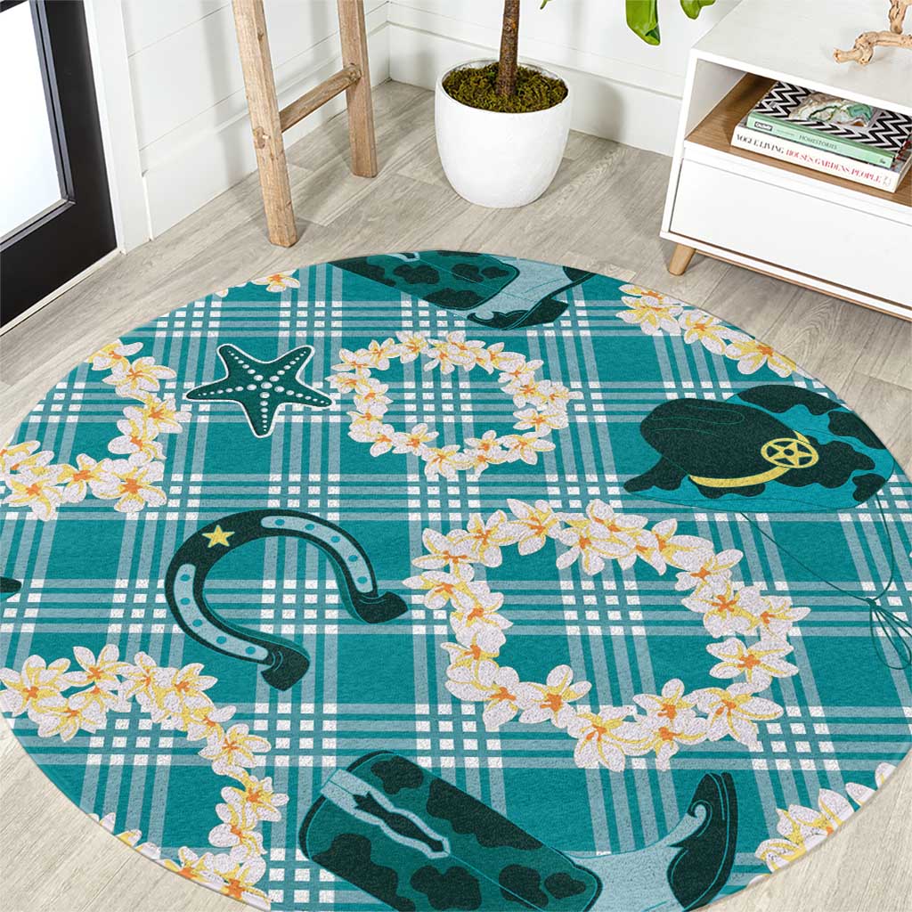 Aloha Hawaii Paniolo Teal Palaka Round Carpet Coastal Rodeo - Polynesian Pride