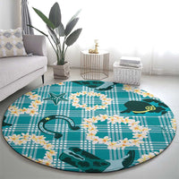 Aloha Hawaii Paniolo Teal Palaka Round Carpet Coastal Rodeo - Polynesian Pride
