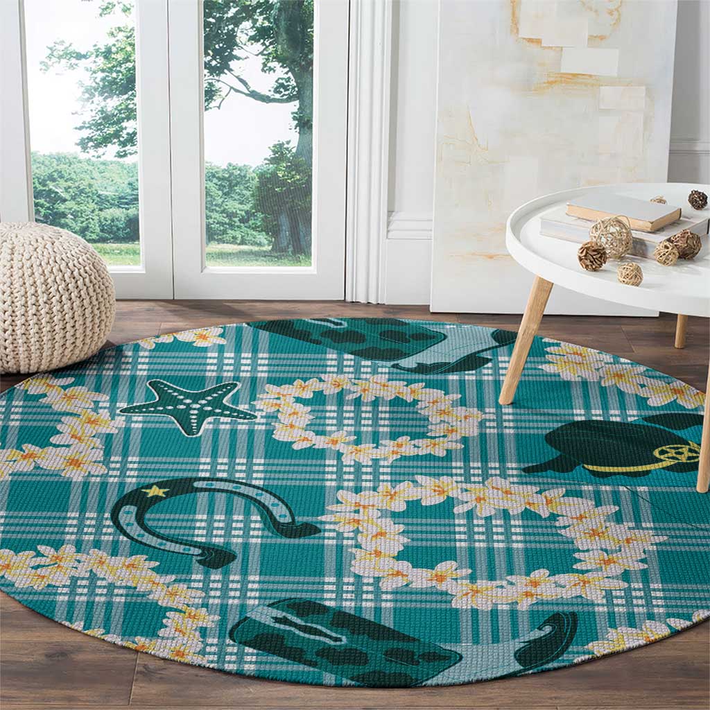 Aloha Hawaii Paniolo Teal Palaka Round Carpet Coastal Rodeo - Polynesian Pride
