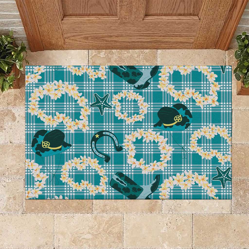 Aloha Hawaii Paniolo Teal Palaka Rubber Doormat Coastal Rodeo LT7 Teal - Polynesian Pride