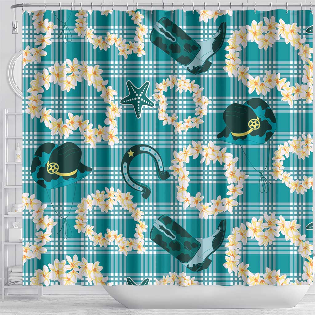 Aloha Hawaii Paniolo Teal Palaka Shower Curtain Coastal Rodeo - Polynesian Pride
