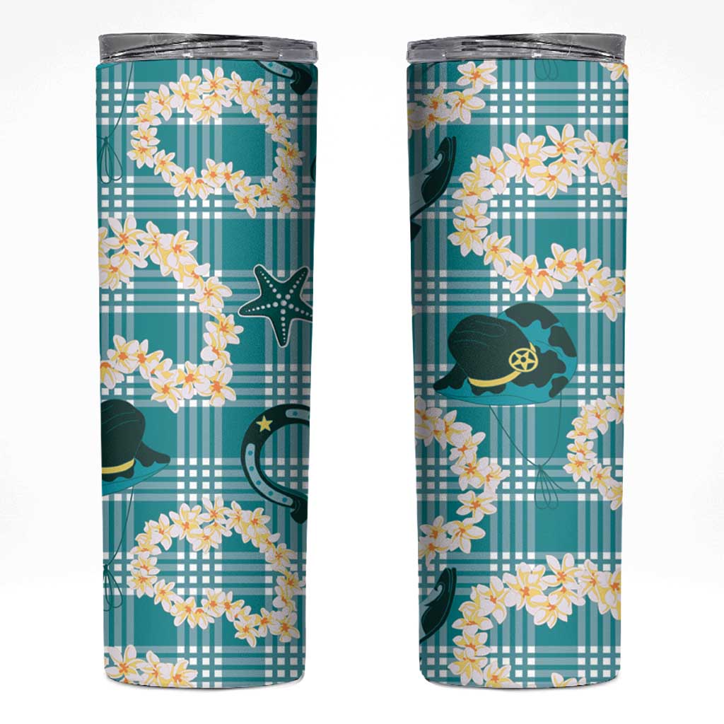 Aloha Hawaii Paniolo Teal Palaka Skinny Tumbler Coastal Rodeo - Polynesian Pride