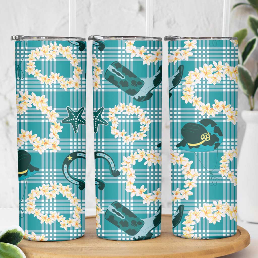 Aloha Hawaii Paniolo Teal Palaka Skinny Tumbler Coastal Rodeo - Polynesian Pride