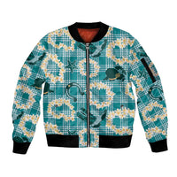 Aloha Hawaii Paniolo Teal Palaka Sleeve Zip Bomber Jacket Coastal Rodeo - Polynesian Pride