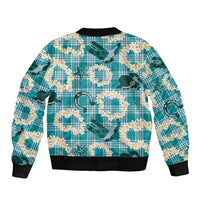 Aloha Hawaii Paniolo Teal Palaka Sleeve Zip Bomber Jacket Coastal Rodeo - Polynesian Pride