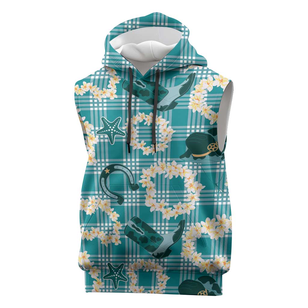 Aloha Hawaii Paniolo Teal Palaka Sleeveless Hoodie Coastal Rodeo LT7 Teal - Polynesian Pride