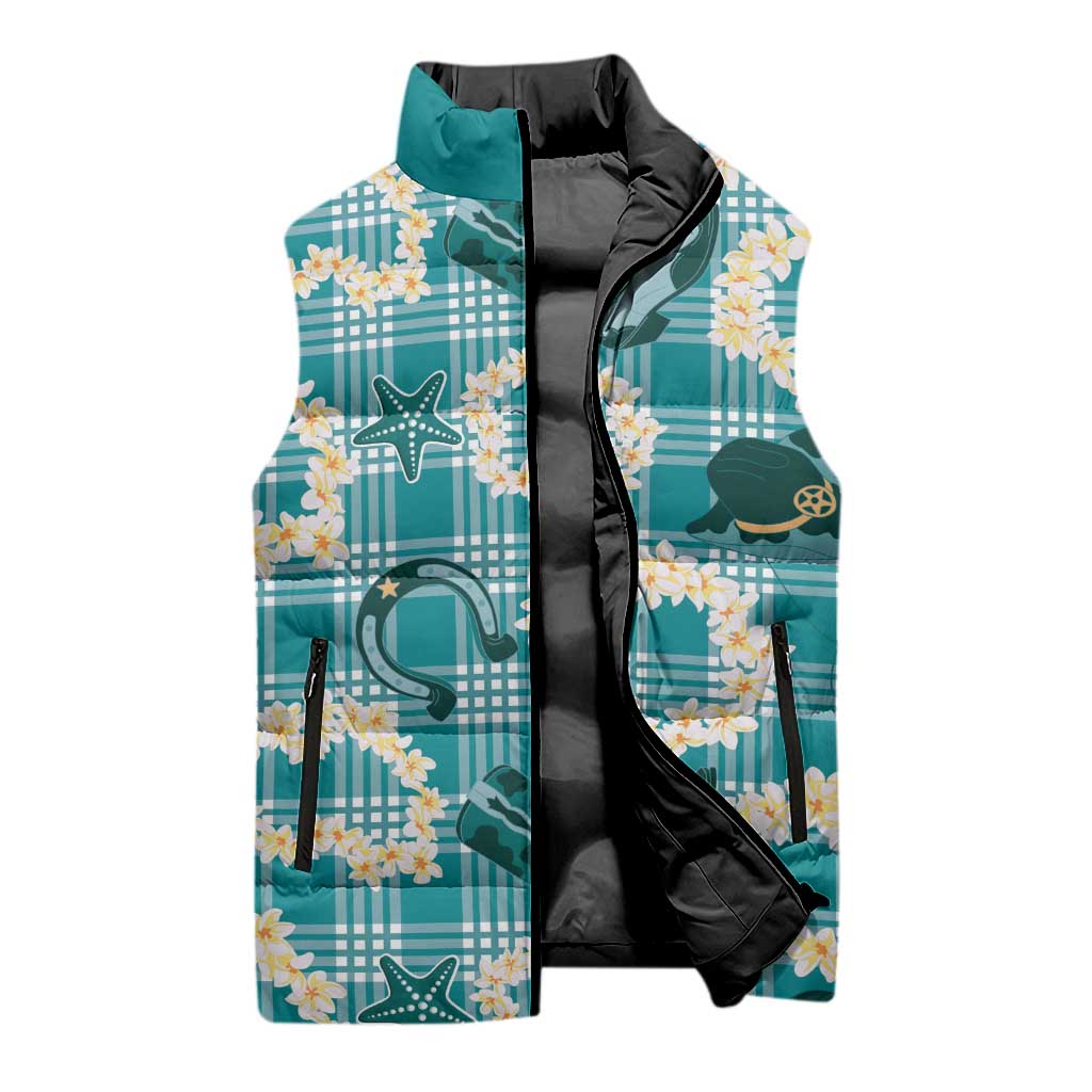 Aloha Hawaii Paniolo Teal Palaka Sleeveless Puffer Jacket Coastal Rodeo LT7 - Polynesian Pride