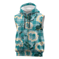 Aloha Hawaii Paniolo Teal Palaka Sleeveless Zip Hoodie Coastal Rodeo - Polynesian Pride