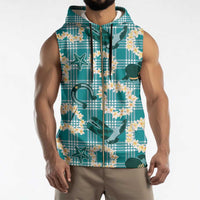 Aloha Hawaii Paniolo Teal Palaka Sleeveless Zip Hoodie Coastal Rodeo - Polynesian Pride