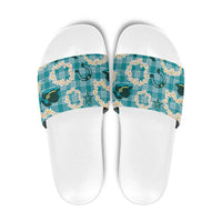 Aloha Hawaii Paniolo Teal Palaka Slide Sandals Coastal Rodeo - Polynesian Pride