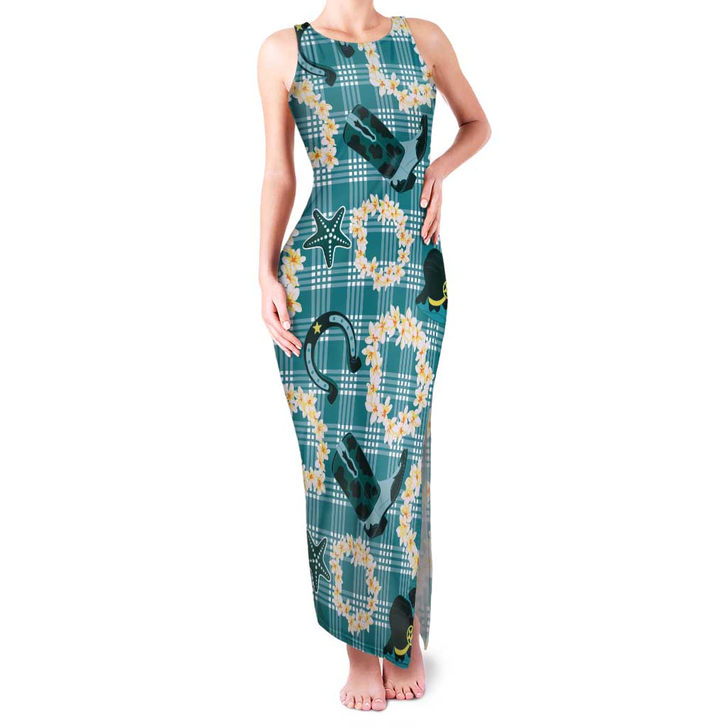 Aloha Hawaii Paniolo Teal Palaka Tank Maxi Dress Coastal Rodeo - Polynesian Pride