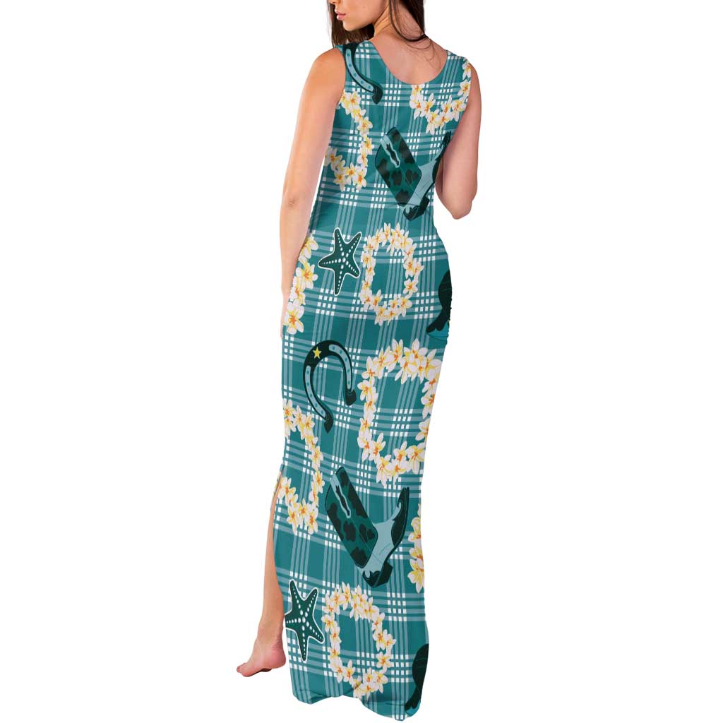Aloha Hawaii Paniolo Teal Palaka Tank Maxi Dress Coastal Rodeo - Polynesian Pride