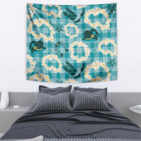 Aloha Hawaii Paniolo Teal Palaka Tapestry Coastal Rodeo - Polynesian Pride