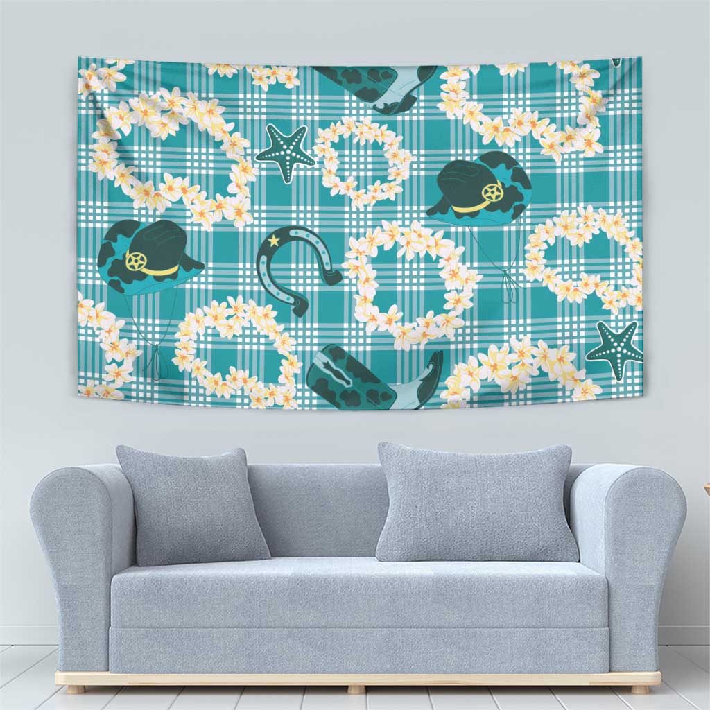 Aloha Hawaii Paniolo Teal Palaka Tapestry Coastal Rodeo - Polynesian Pride