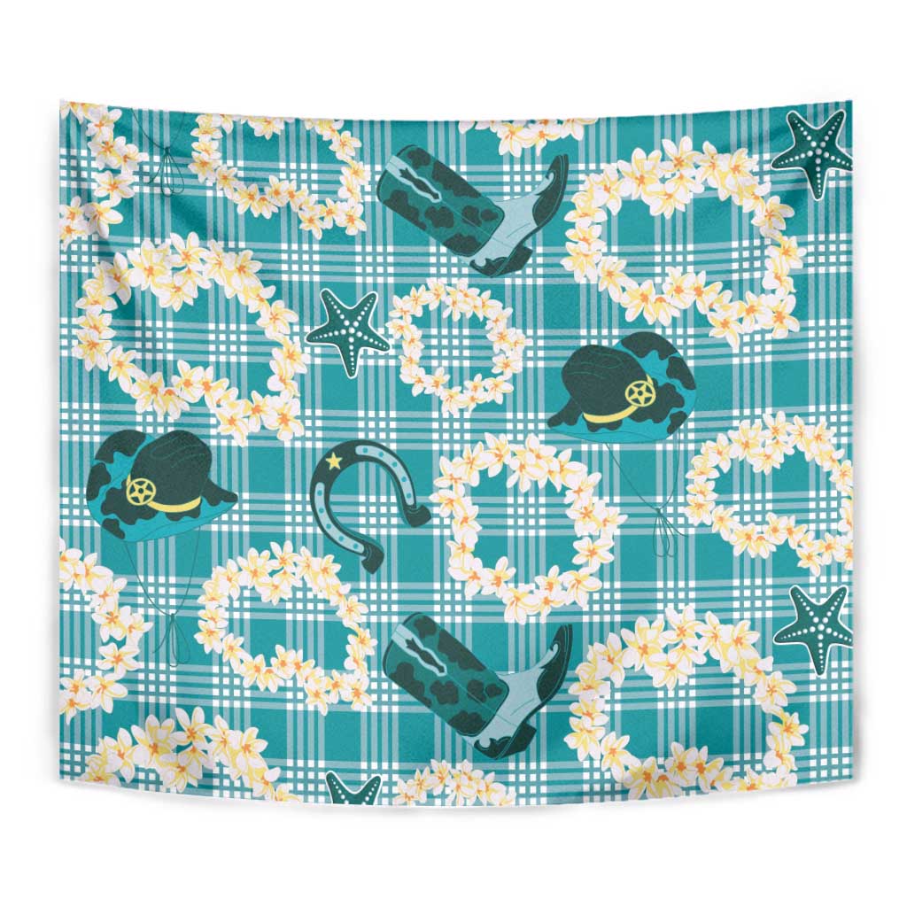 Aloha Hawaii Paniolo Teal Palaka Tapestry Coastal Rodeo - Polynesian Pride