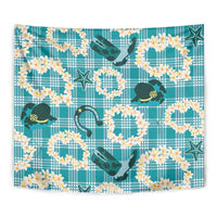 Aloha Hawaii Paniolo Teal Palaka Tapestry Coastal Rodeo - Polynesian Pride