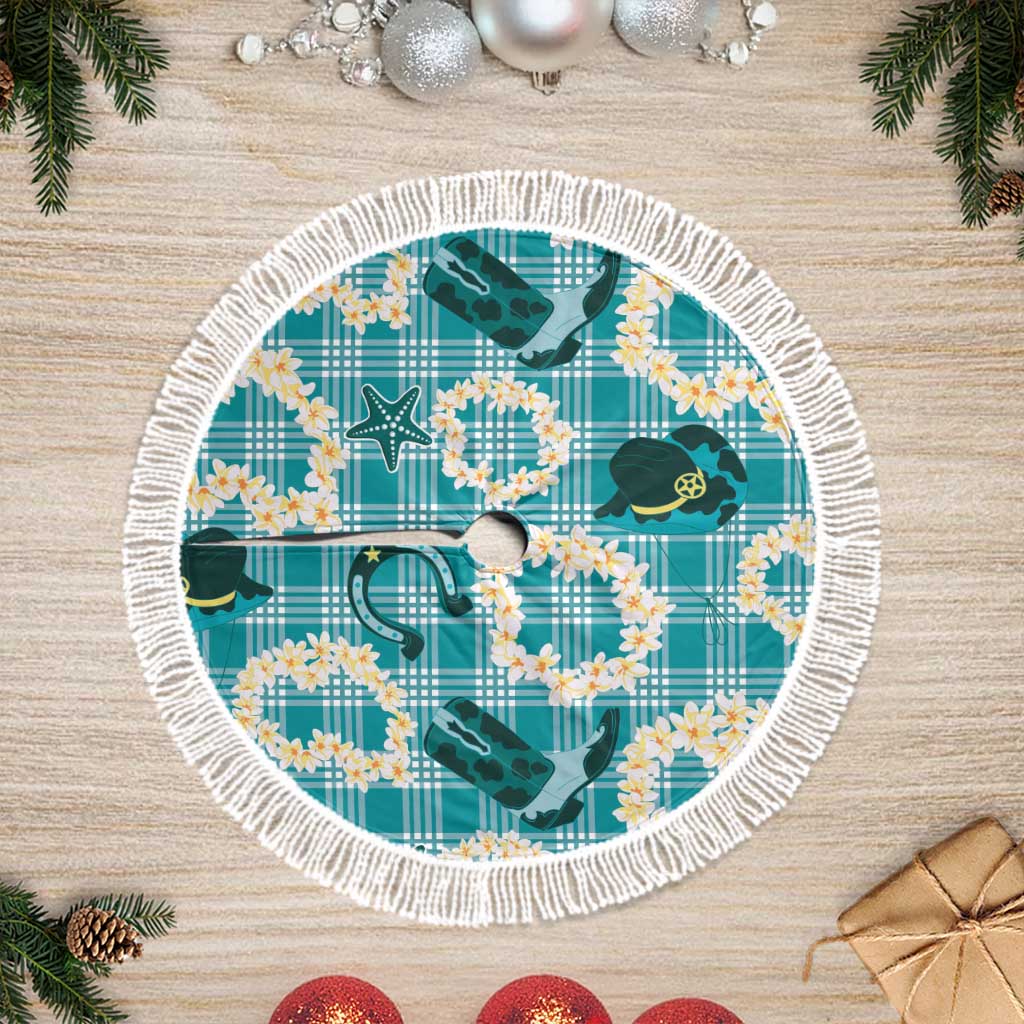 Aloha Hawaii Paniolo Teal Palaka Tree Skirt Coastal Rodeo LT7 Fringed Teal - Polynesian Pride