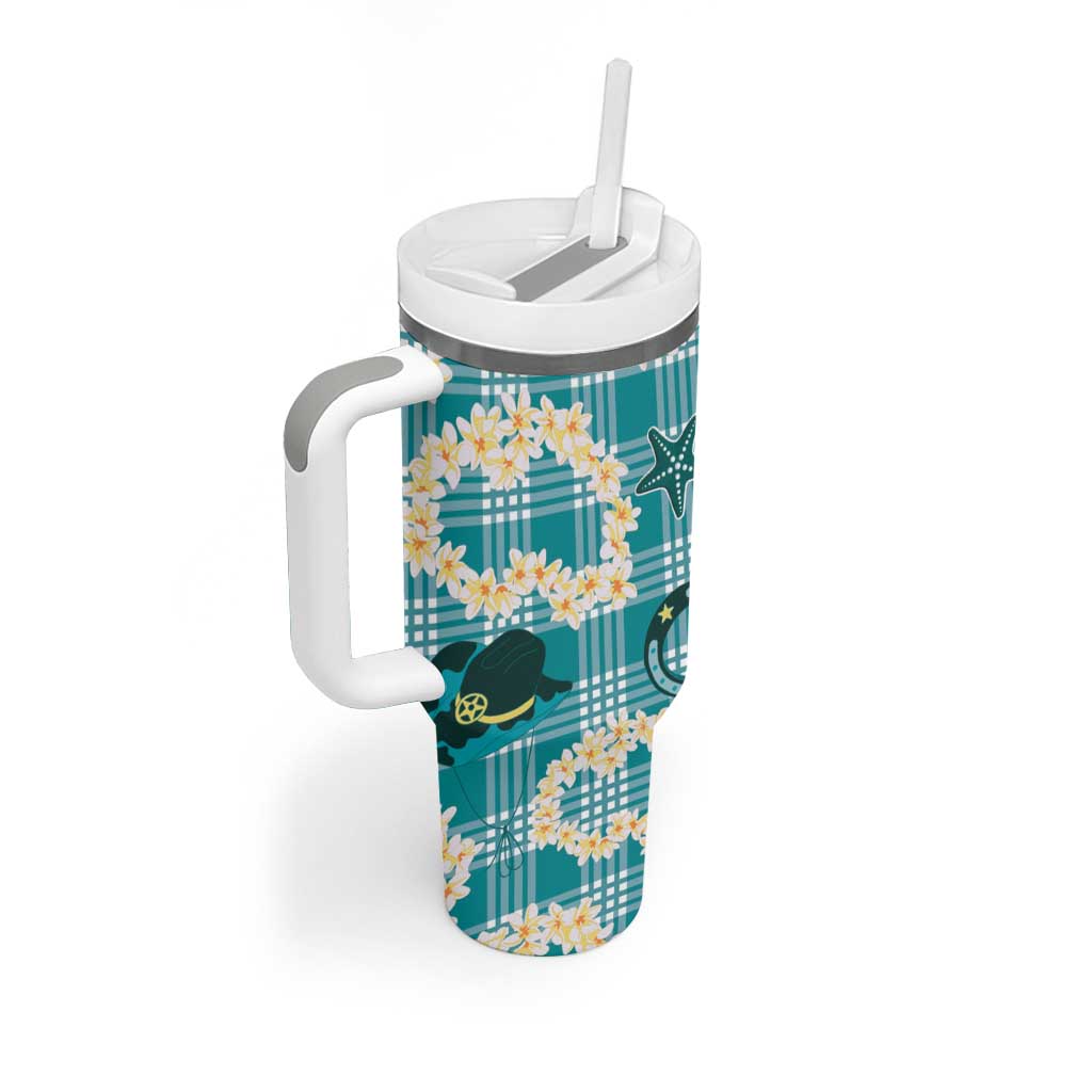 Aloha Hawaii Paniolo Teal Palaka Tumbler With Handle Coastal Rodeo - Polynesian Pride