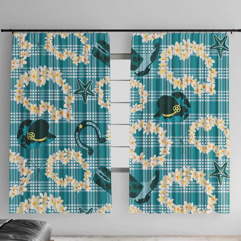 Aloha Hawaii Paniolo Teal Palaka Window Curtain Coastal Rodeo - Polynesian Pride