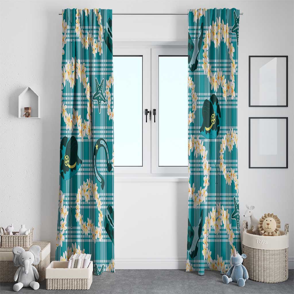 Aloha Hawaii Paniolo Teal Palaka Window Curtain Coastal Rodeo - Polynesian Pride