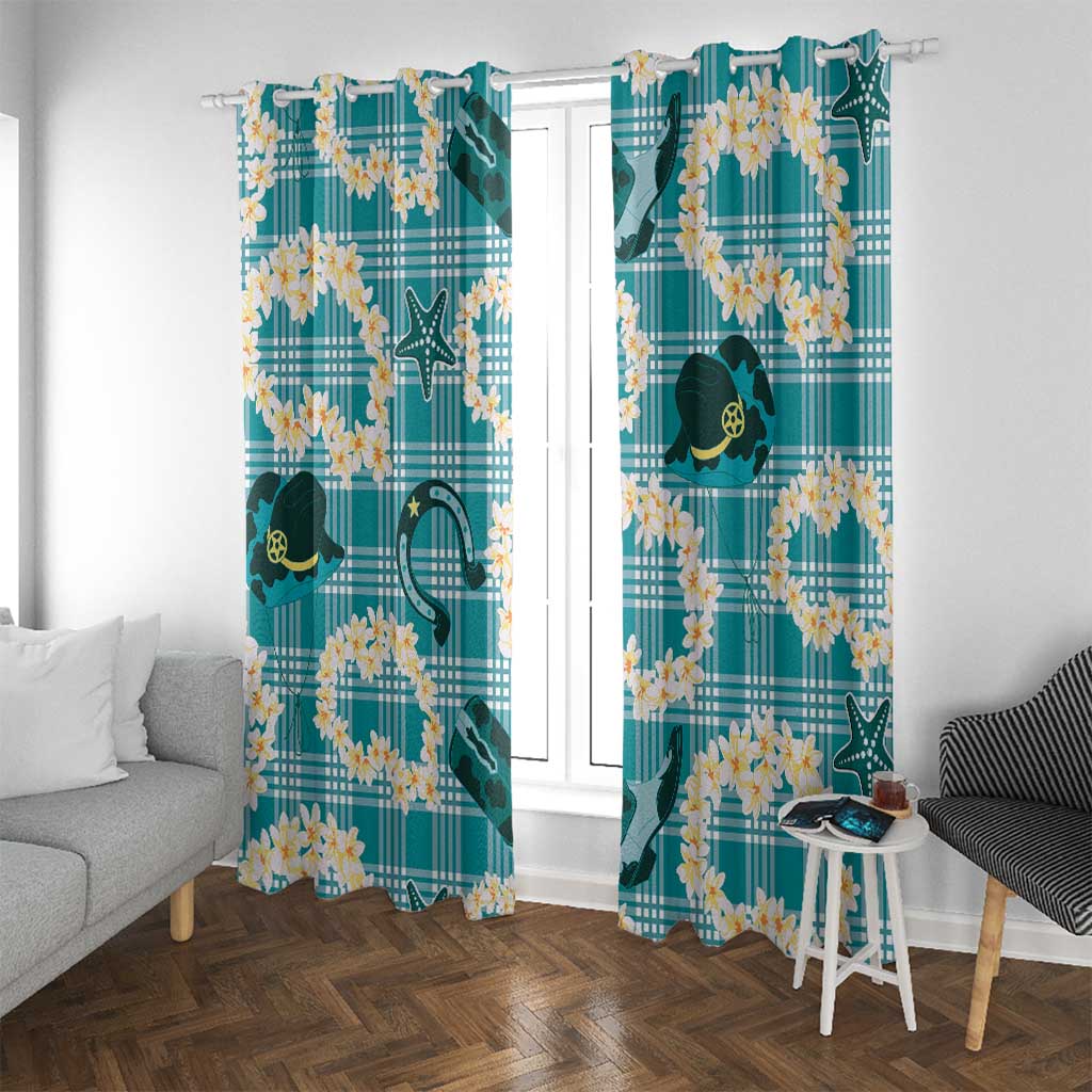 Aloha Hawaii Paniolo Teal Palaka Window Curtain Coastal Rodeo - Polynesian Pride