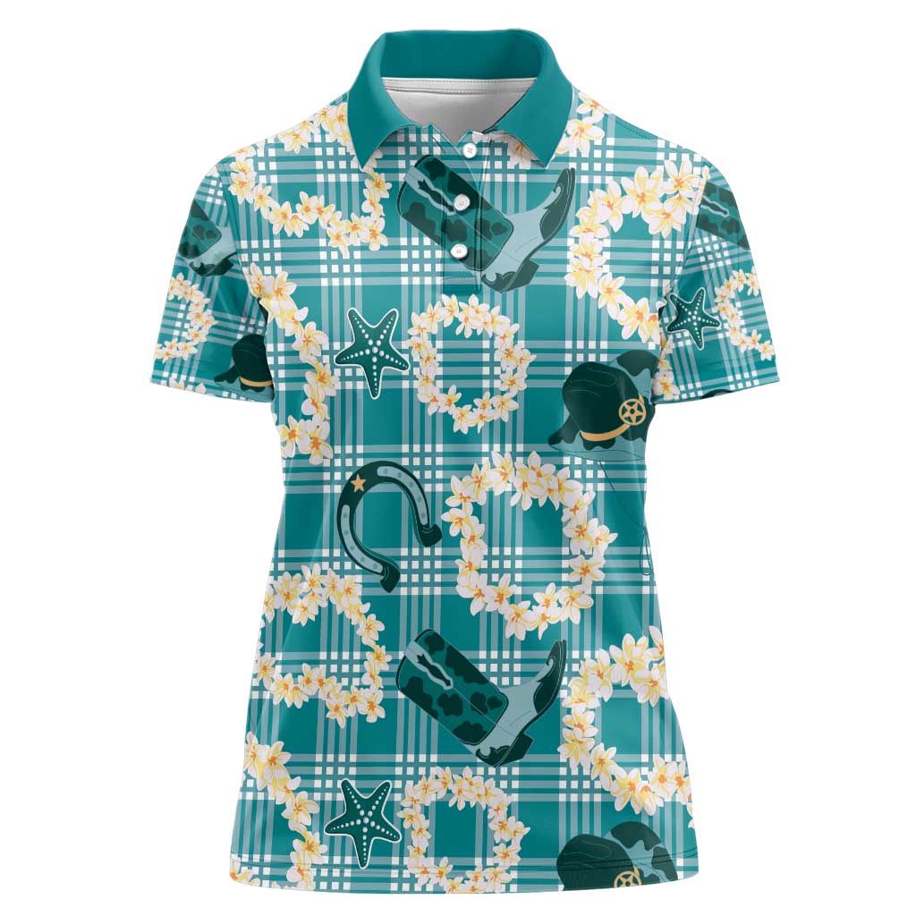 Aloha Hawaii Paniolo Teal Palaka Women Polo Shirt Coastal Rodeo - Polynesian Pride