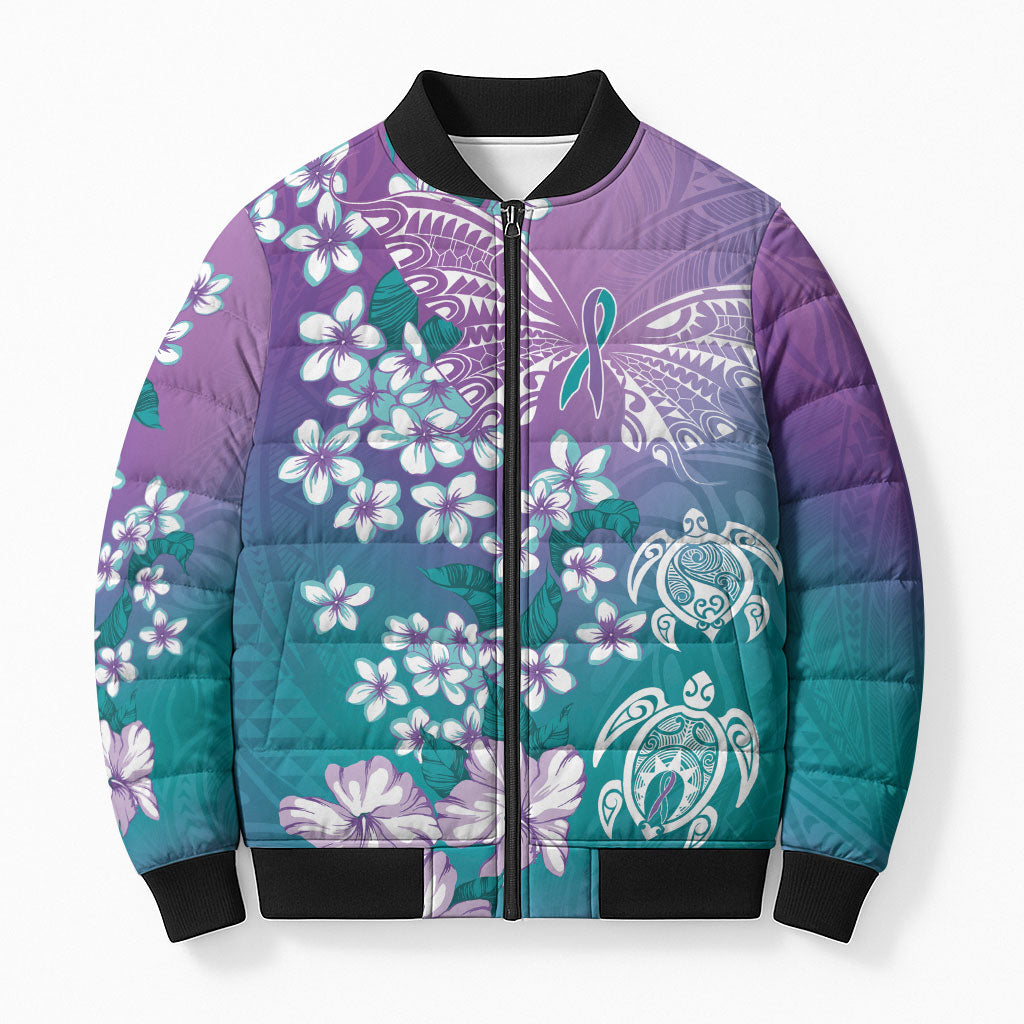 Dreamy Butterfly Polynesian Purple Teal Tribal Art Bomber Puffer Jacket Floral Vibes LT7 Unisex Purple Teal - Polynesian Pride