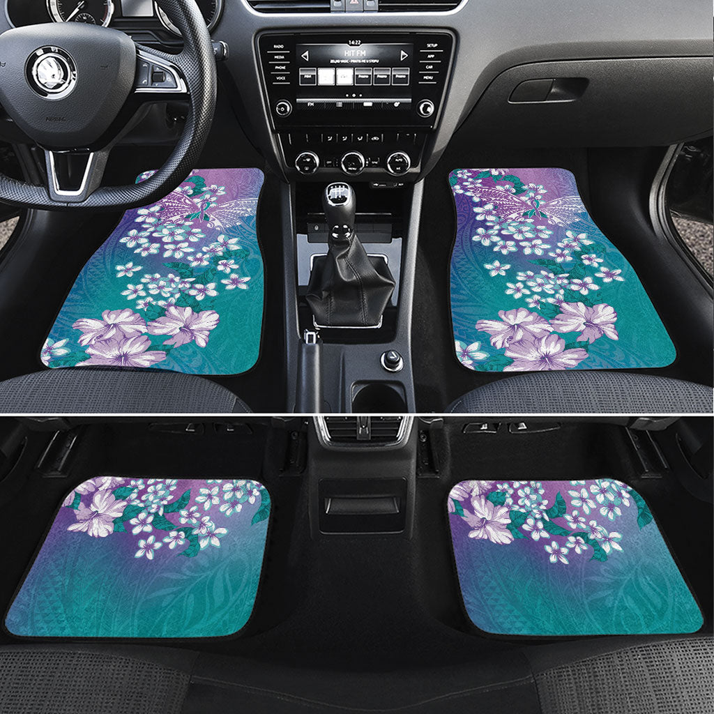 Dreamy Butterfly Polynesian Purple Teal Tribal Art Car Mats Floral Vibes LT7 Set 4pcs Purple Teal - Polynesian Pride