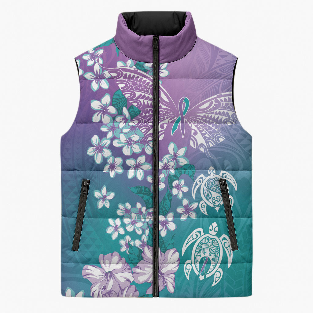 Dreamy Butterfly Polynesian Purple Teal Tribal Art Sleeveless Puffer Jacket Floral Vibes LT7 Unisex Purple Teal - Polynesian Pride