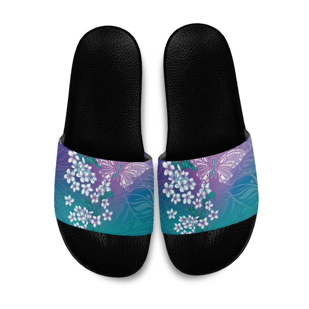Dreamy Butterfly Polynesian Purple Teal Tribal Art Slide Sandals Floral Vibes LT7 Purple Teal - Polynesian Pride