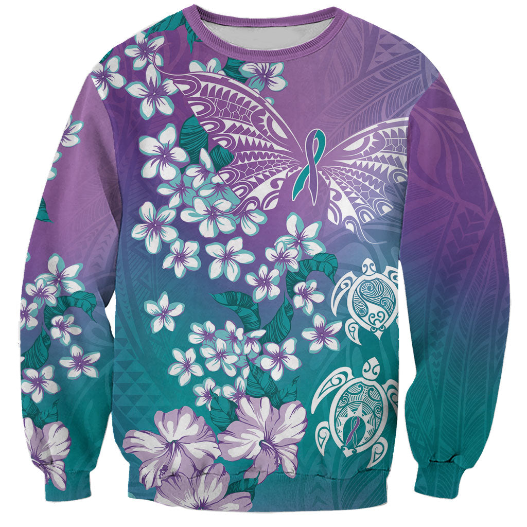 Dreamy Butterfly Polynesian Purple Teal Tribal Art Sweatshirt Floral Vibes LT7 Unisex Purple Teal - Polynesian Pride