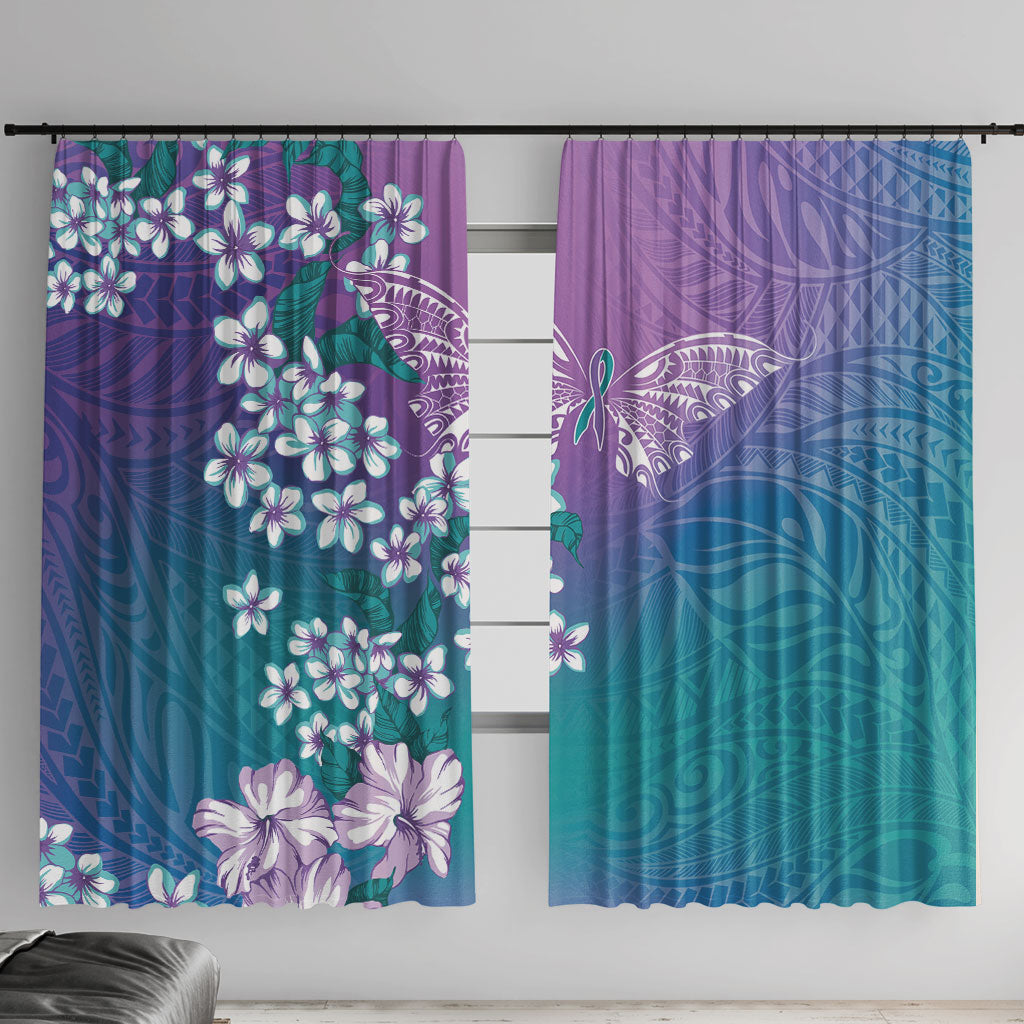 Dreamy Butterfly Polynesian Purple Teal Tribal Art Window Curtain Floral Vibes LT7 With Hooks Purple Teal - Polynesian Pride