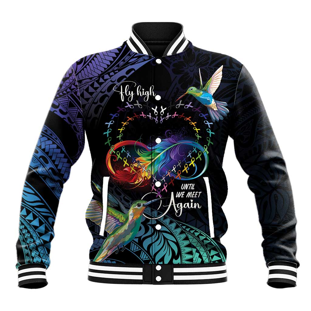 Polynesian Cancers Awareness Baseball Jacket Hummingbird - Fly High Until We Meet Again