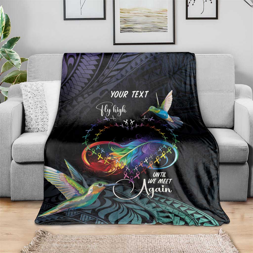 Polynesian Cancers Awareness Blanket Hummingbird - Fly High Until We Meet Again