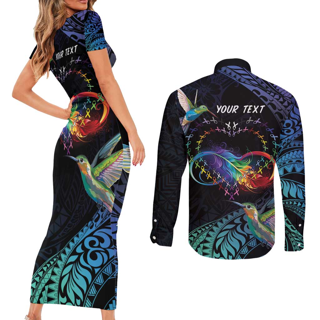 Polynesian Cancers Awareness Couples Matching Short Sleeve Bodycon Dress and Long Sleeve Button Shirt Hummingbird - Fly High Until We Meet Again