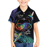 Polynesian Cancers Awareness Family Matching Long Sleeve Bodycon Dress and Hawaiian Shirt Hummingbird - Fly High Until We Meet Again