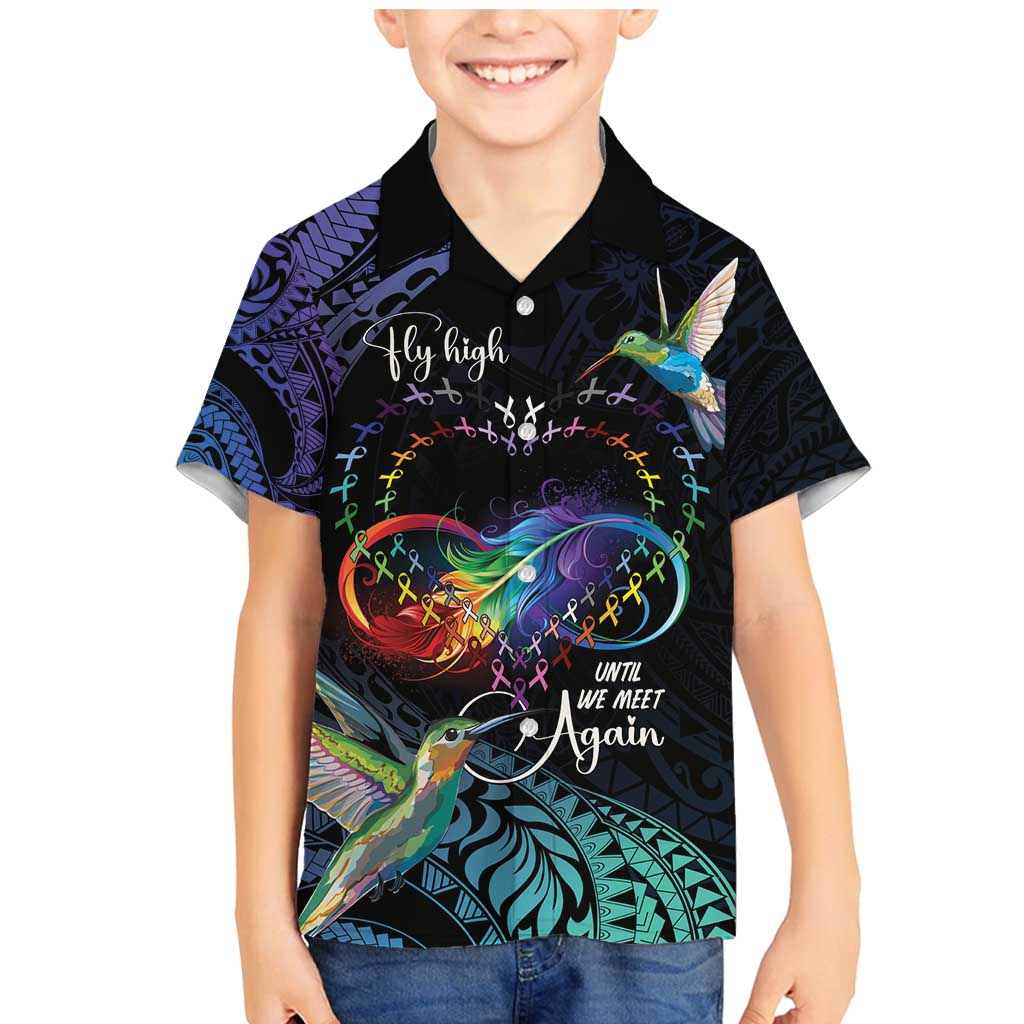 Polynesian Cancers Awareness Family Matching Mermaid Dress and Hawaiian Shirt Hummingbird - Fly High Until We Meet Again