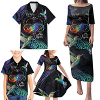 Polynesian Cancers Awareness Family Matching Puletasi and Hawaiian Shirt Hummingbird - Fly High Until We Meet Again