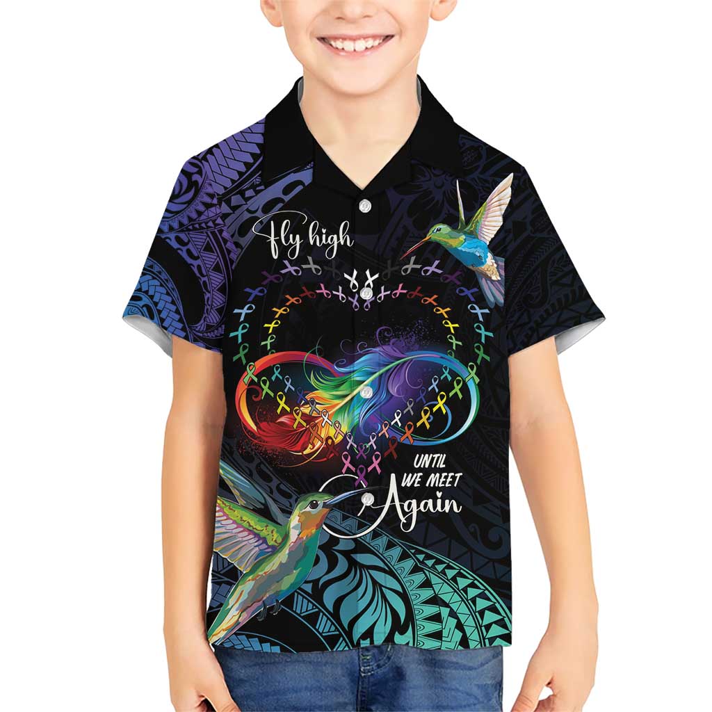 Polynesian Cancers Awareness Family Matching Short Sleeve Bodycon Dress and Hawaiian Shirt Hummingbird - Fly High Until We Meet Again