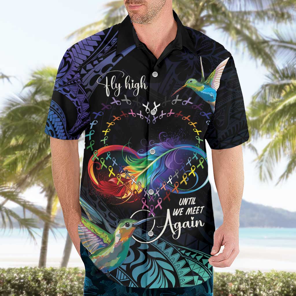 Polynesian Cancers Awareness Hawaiian Shirt Hummingbird - Fly High Until We Meet Again