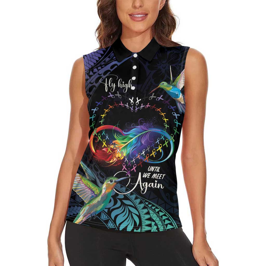 Polynesian Cancers Awareness Women Sleeveless Polo Shirt Hummingbird - Fly High Until We Meet Again