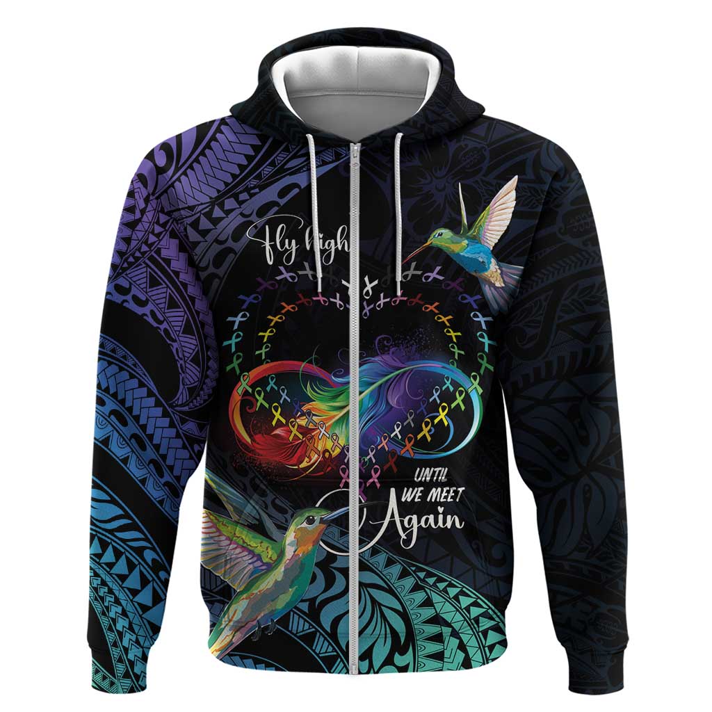 Polynesian Cancers Awareness Zip Hoodie Hummingbird - Fly High Until We Meet Again