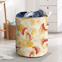Beige Palaka Hawaii Aloha Laundry Basket Koi Pond Mix Ilima Flowers LT7 Cream Yellow - Polynesian Pride