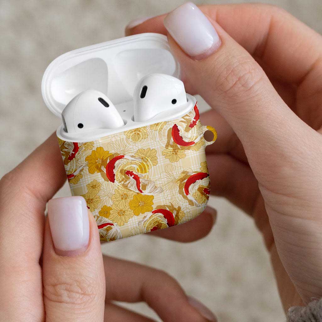 Beige Palaka Hawaii Aloha AirPods Case Koi Pond Mix Ilima Flowers LT7 - Polynesian Pride