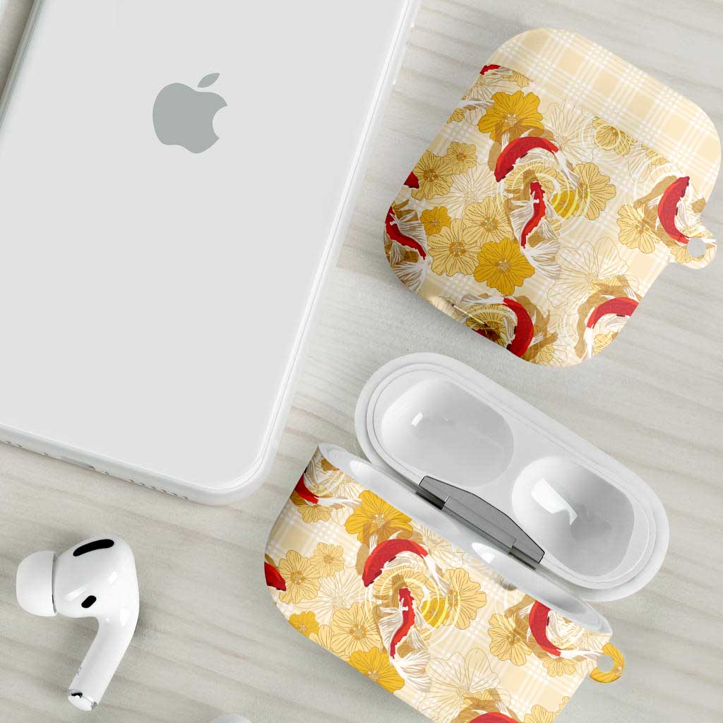 Beige Palaka Hawaii Aloha AirPods Case Koi Pond Mix Ilima Flowers LT7 - Polynesian Pride