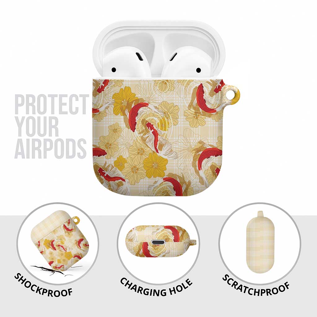 Beige Palaka Hawaii Aloha AirPods Case Koi Pond Mix Ilima Flowers LT7 - Polynesian Pride