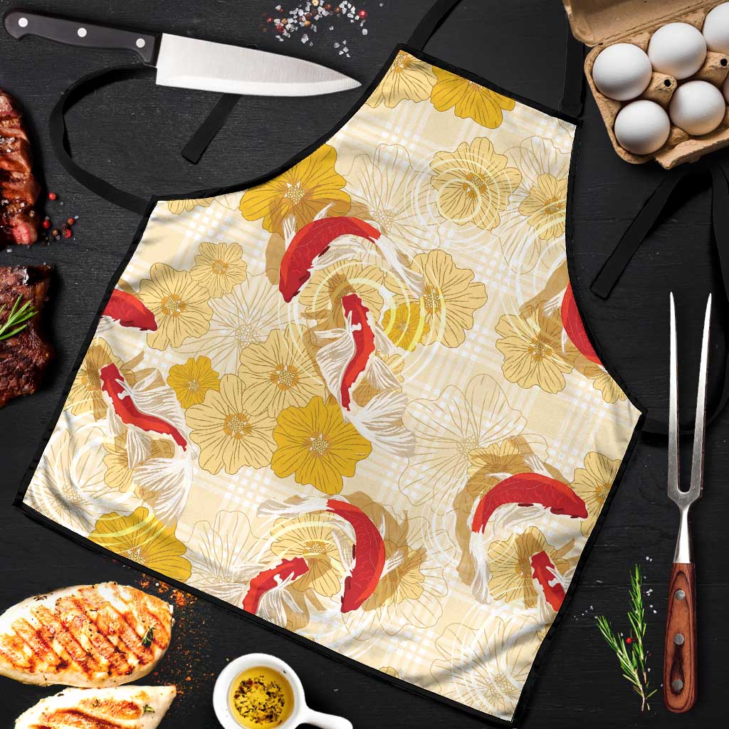 Beige Palaka Hawaii Aloha Apron Koi Pond Mix Ilima Flowers - Polynesian Pride
